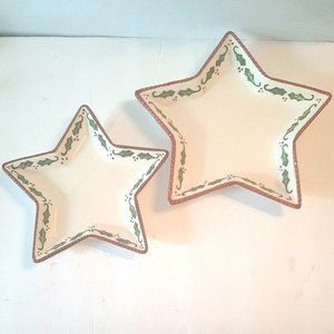 Set of 2 Star Shaped Christmas Plates Holly and Berry Design